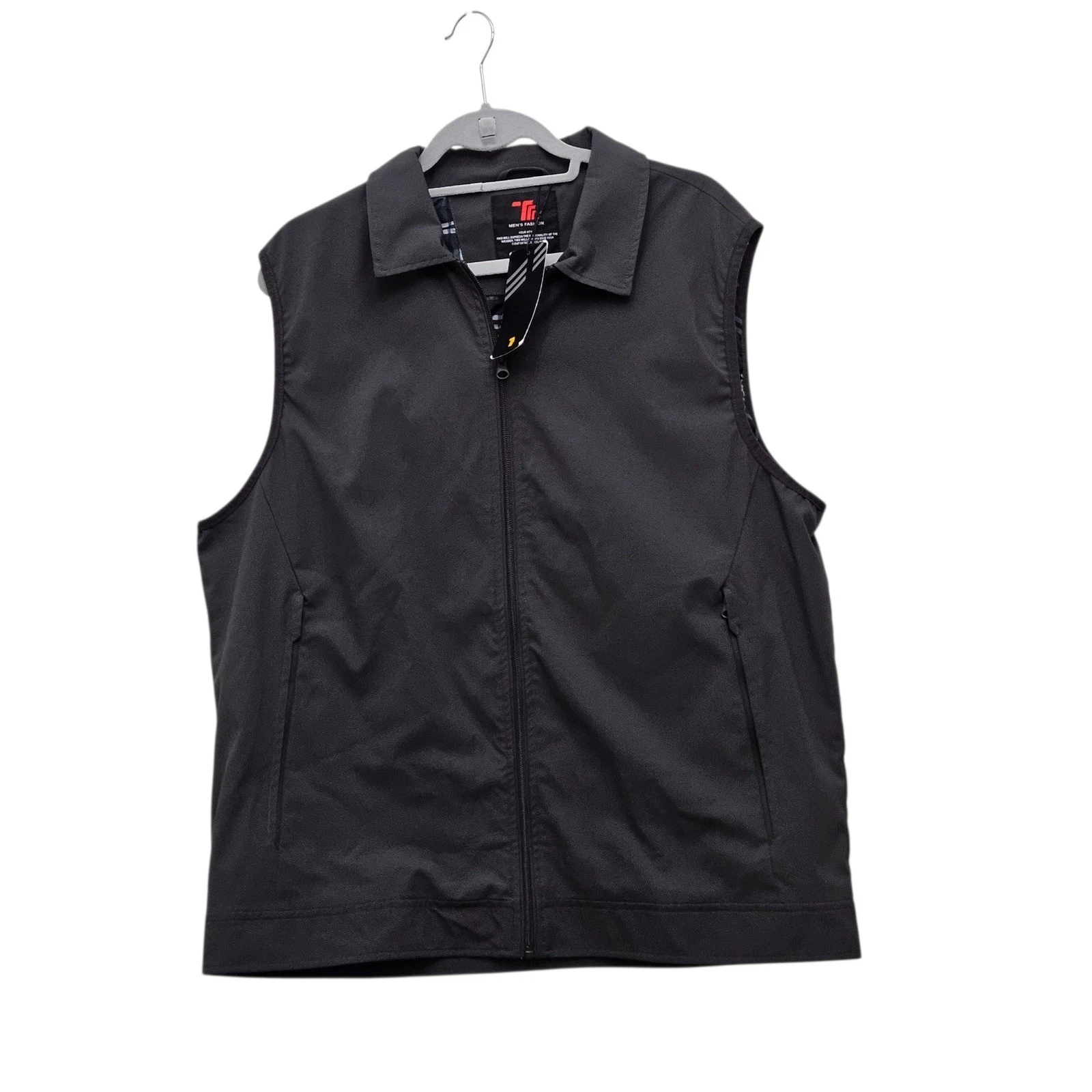 TF Men's Fashion Vest Mens XL Black Full Zip Plaid Lined Lightweight Gorpcore