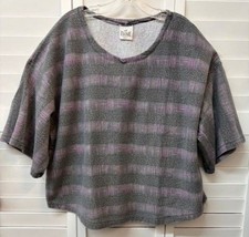 Vintage Powermax Grey Purple Striped Short Sleeve Sweatshirt Made in USA Large