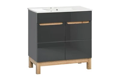 Grauer Waschtisch mit Unterschrank Hochwertige Waschbecken Badezimmer Möbel 80cm - Bild 1 von 4