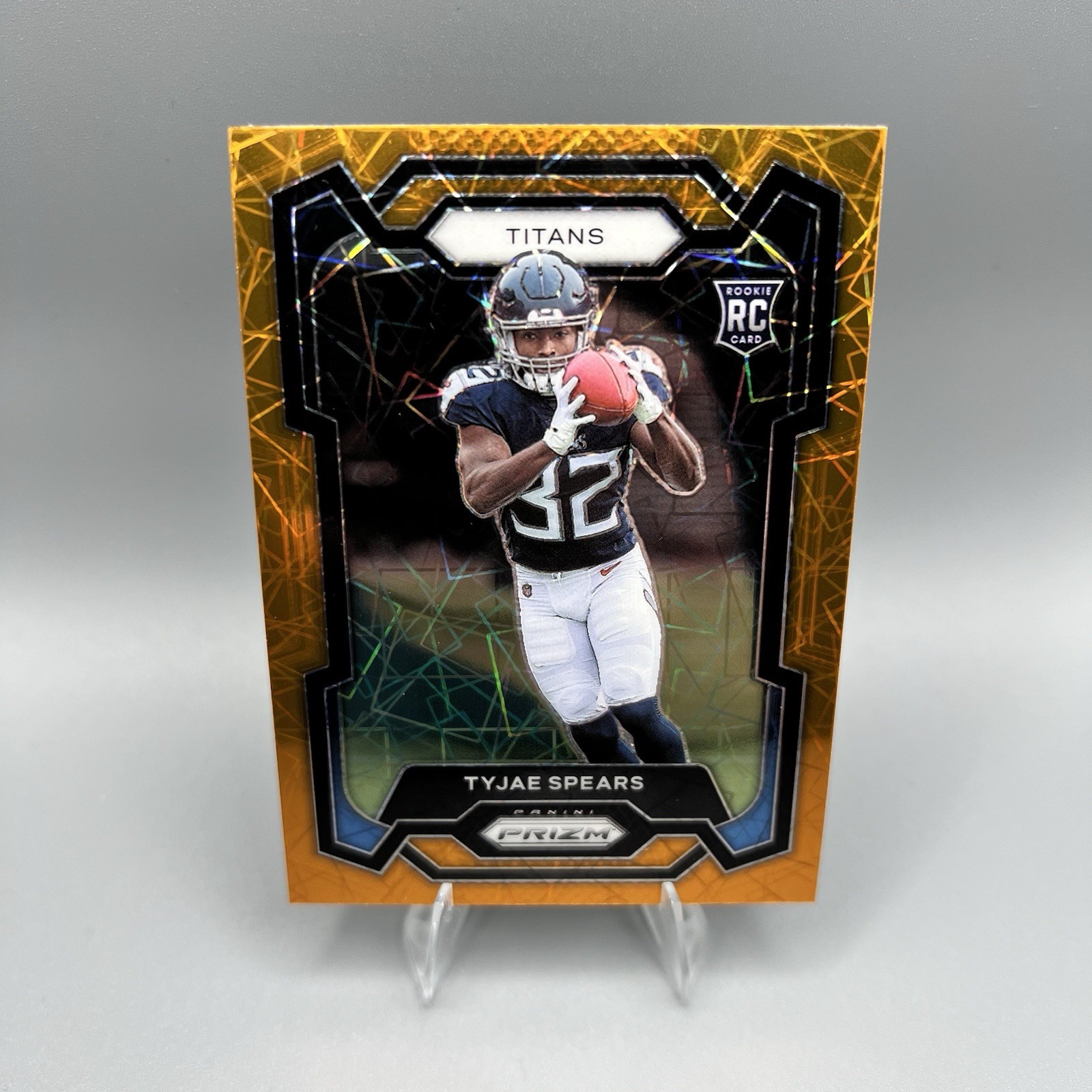 2023 Panini Prizm Tyjae Spears Orange Lazer Prizm NFL RC #396 Tennessee Titans