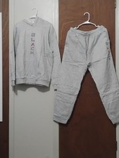 Men's 2-Piece Light Gray Sweatsuit Hoodie Jogger Pants Set Letter Print Sz 2XL