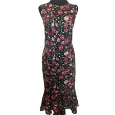 Calvin Klein Women's Black Floral Embroidered Sleeveless Midi Dress