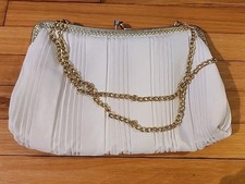 La Regale White Cloth Gold Evening Bag Purse Clutch Wedding