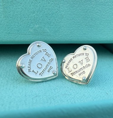 Tiffany Co Return Love Sterling Silver Heart Stud Earrings 12mm