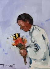 Jose Trujillo Art PRINT 16x20 Collectible Artist Painting Person Flower Bee