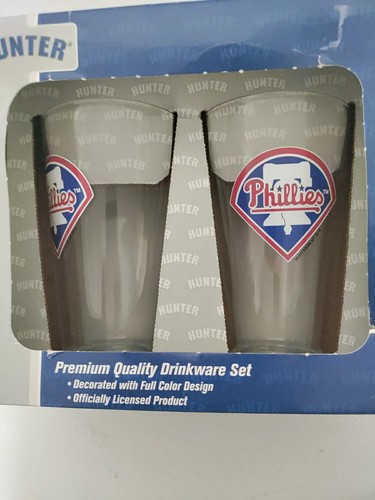 2 Stück Philadelphia Phillies 16 Unzen Pint Glas Geschenkset MLB Bitte Notizen Bild lesen - Bild 3 von 7