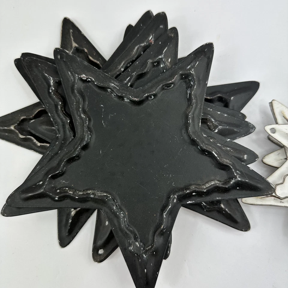 Lote de 16 estrellas de hojalata de metal blanco negro artesanía granja metal primitivo Foto 2 de 4