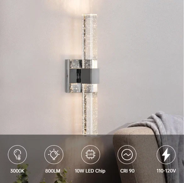 15,7 pulgadas Aplique regulable cromado de 1 luz iluminación de pared con vidrio burbuja de cristal Foto 4 de 4