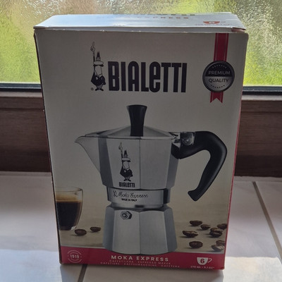Bialetti Moka Express Espressokanne 6 Tassen Silber/Schwarz mit Handbuch