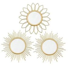 3 Pack Mirrors for Wall Metal Sunburst Wall Mirrors Home 12 In (Each) Gold