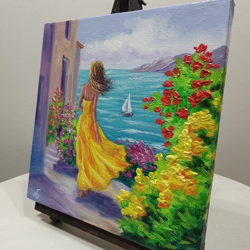 Original Woman Seaside Hand Painted Artwork Decor Gift Wall Art Ukrainian Artist - Picture 12 of 24
