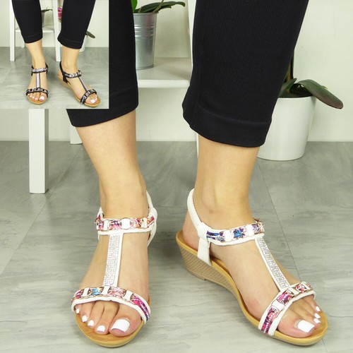 Sandals Shoes Elastic Strappy Open Toes Summer Comfy Ladies Bling Womens Sizes - 第 1/17 張圖片