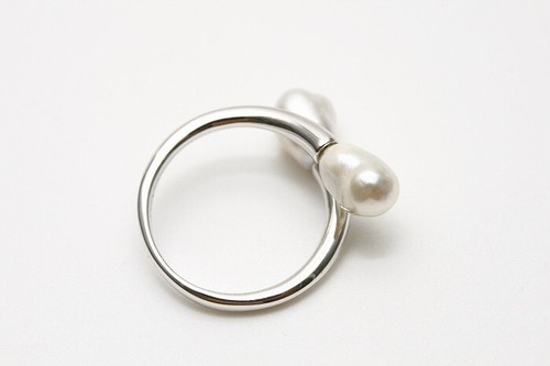 Anillo de perlas Keshi del Mar del Sur 6 mm color blanco anillo plateado - Imagen 4 de 5