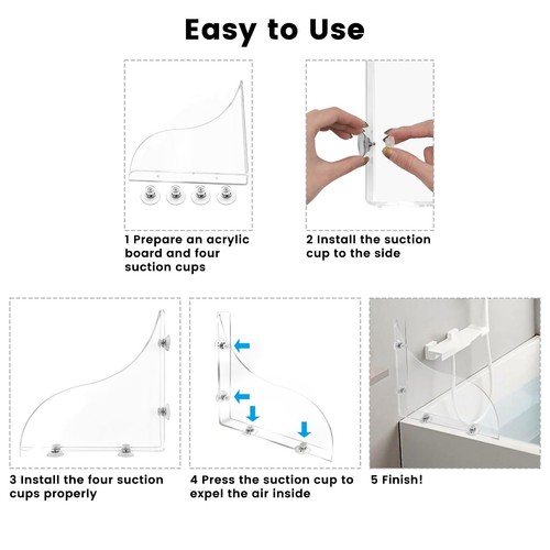 2Pcs Removable 9.06"x7.87" Shower Splash Guard with Silicone Sucker Reusable ... - Picture 7 of 7