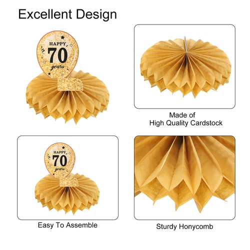70th Birthday Decoration Centerpieces Supplies (Black+Gold Tone) - Picture 2 of 5