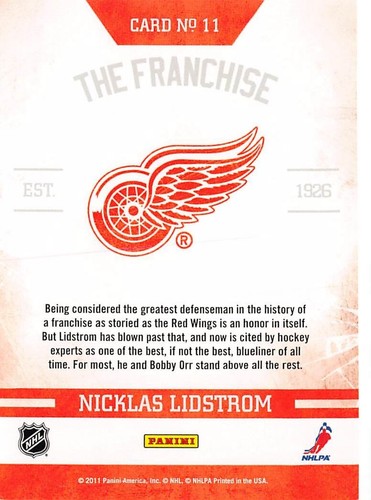 2011-12 Score Franchise #11 Nicklas Lidstrom - Picture 2 of 2