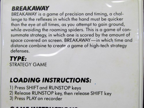 Breakaway OX1256, VIC-20, casete, software ALA 1983, nunca usado - Imagen 12 de 13