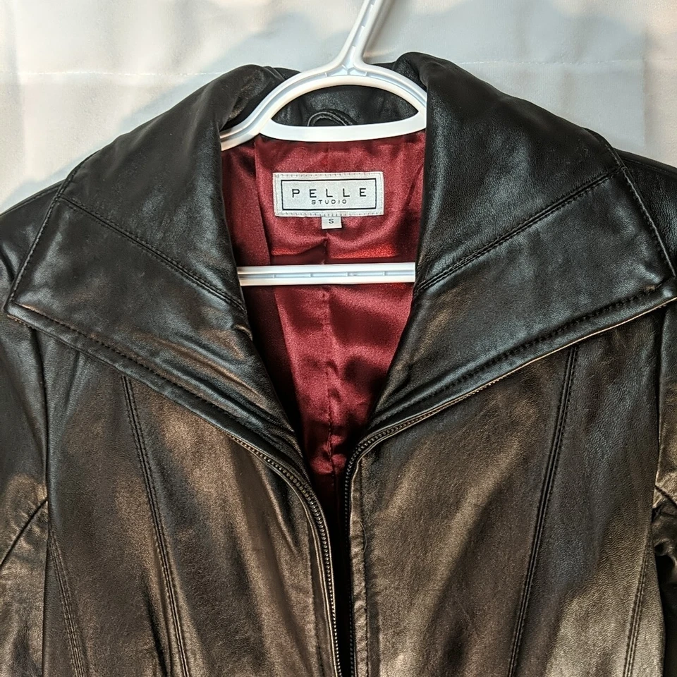 Pelle Studio Genuine Leather Black Jacket Coat Full zip collared Women's Small S - Image 2 of 4