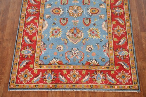 Traditional Light Blue wool Floral Oriental Handmade Super Kazak Area Rug 4x6 ft - Picture 5 of 12