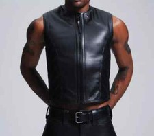Men's Genuine Leather Waistcoat Motorbike Motorcycle Club Style Biker Vest Black