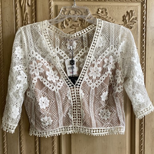 For Love & Lemons Florence Ivory Floral Lace Crop Top Size L NWT - Picture 6 of 7