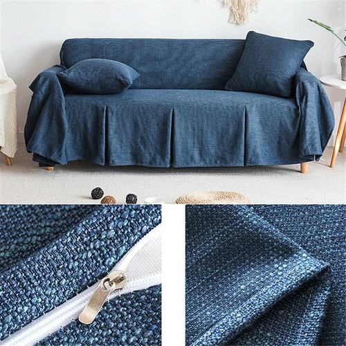 1/2/3/4 Seater Solid Cotton Blend Chair or Sofa Protector Slipcover Couch Cover - Picture 13 of 82