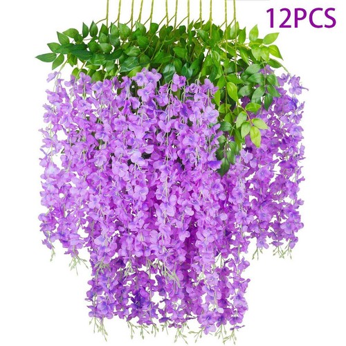 60X Artificial Fake Hanging Wisteria Silk Flowers Vine Plant Home Wedding Decor - Picture 13 of 23