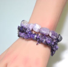 Lot Amethyst Bracelets tested gemstone stretch chip chunky bead  stack  XG17