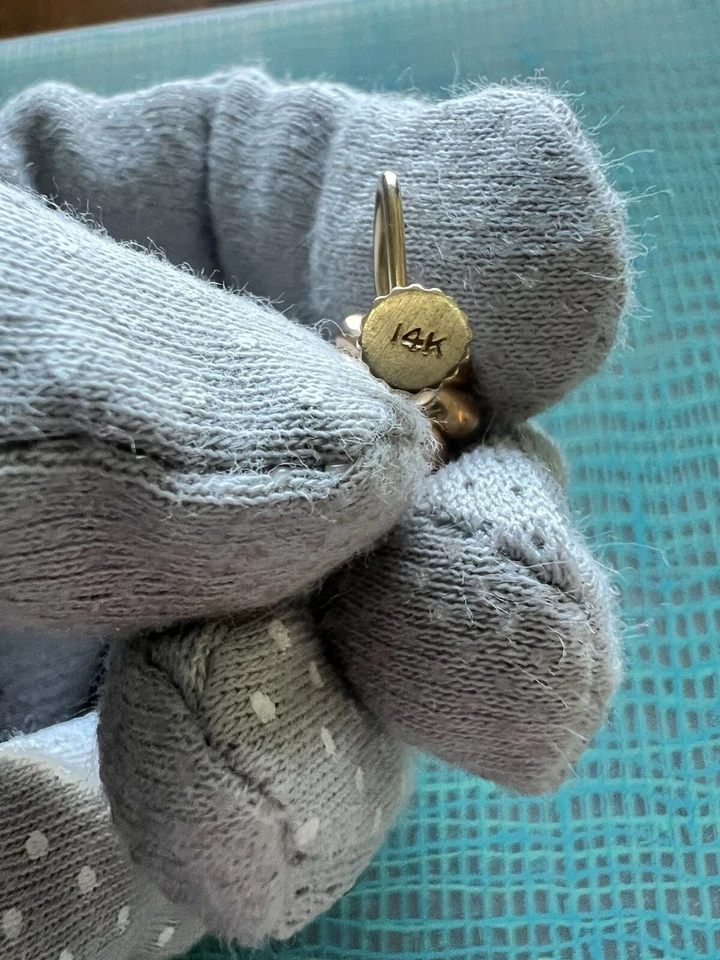 Vintage 14K YELLOW GOLD PEARL FLOWER EARRINGS - Image 4 of 4