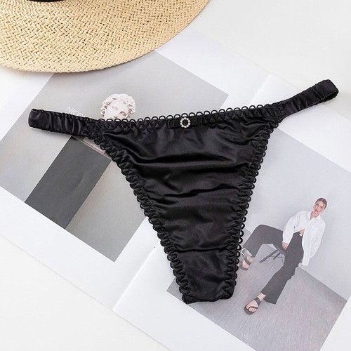 Women For Girl Solid Color Women Thong Female Lingerie Bow Panties Satin Briefs - Picture 6 of 22