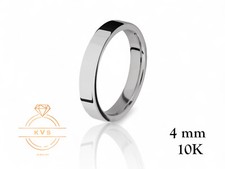 10K White Gold 4mm FLAT Wedding Band Ring - Solid Gold -Comfort Fit Polished New