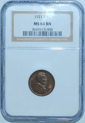 1921 S NGC MS64BN Brown Lincoln Wheat Cent