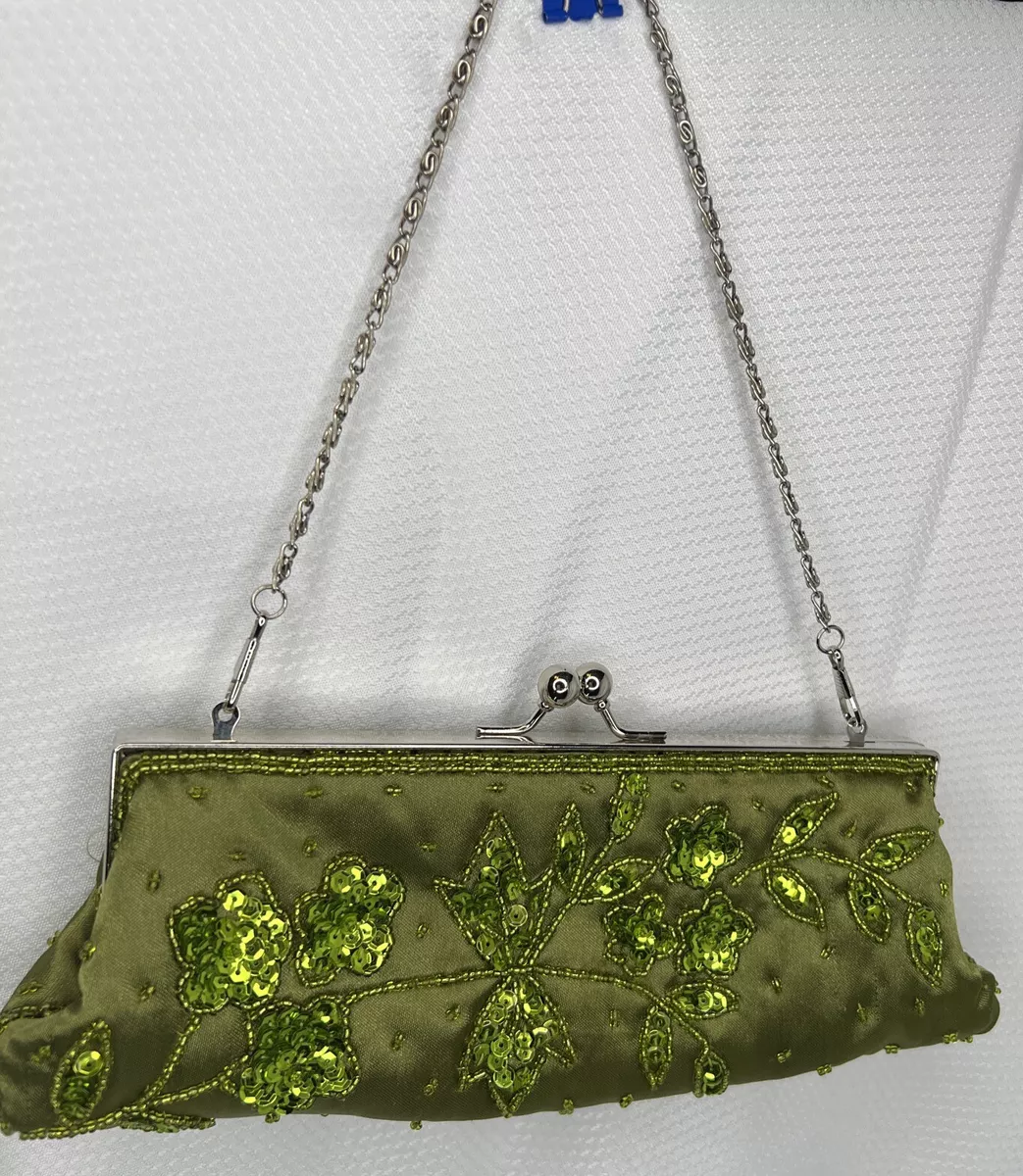 REYNA ICAZA Green Leather Alligator Baguette Clutch For Sale at 1stDibs