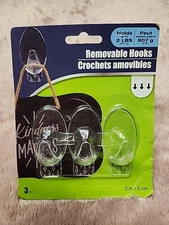 ☆ New Removable Adhesive Wall Hooks 3 pack Clear | 2 in | Holds up to 2 lbs