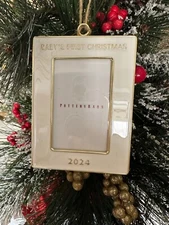 Pottery Barn Ornament White Enamel Rectangle Frame 2024 BABY'S FIRST CHRISTMAS