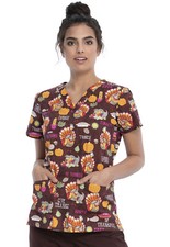 Be Thankful Cherokee Scrubs Genuine Thanksgiving V Neck Top CK616 BTKL