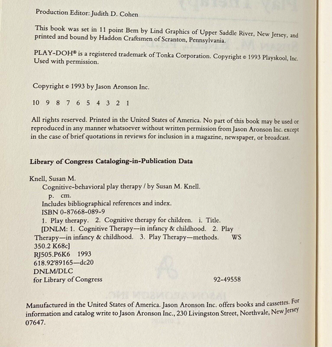 Cognitive-Behavioral Play Therapy by Susan M Knell (Hardcover) First Edition DJ - Picture 6 of 19