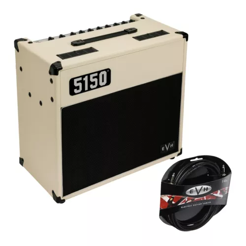 EVH 5150 Iconic Series 15W 1 x 10 Combo Electric Guitar Amp Ivory with Cable