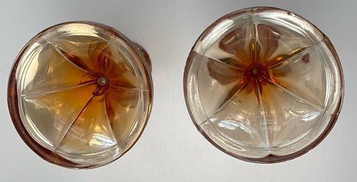 Carnival Glass Candlestick Holders Pair Marigold To Orange Ombré Effect Flaws - Picture 3 of 10