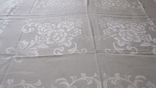 Damask Tablecloth Tea Cloth Cover Champagne Rayon Blend Vintage 46" Square Roses - Picture 1 of 7