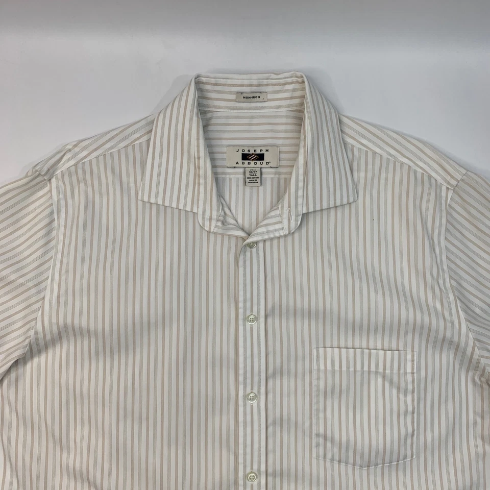 Camisa Joseph Abboud Para Hombres 17.5 ALTA Blanca Beige Rayas Sin Hierro Vestido Abotonado Foto 4 de 4