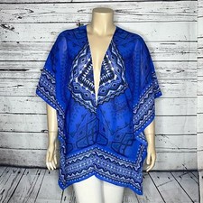 Catherines Size 0X/1X Blue Aztec Print Poncho Cover-Up Kimono Cardigan Top