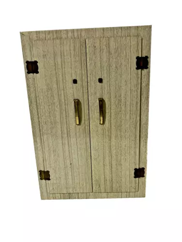 1950's Metal Doll Clothes Closet Wardrobe Cabinet Faux Wood Finish Metal
