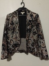 Coldwater Creek Size 12 Brown Black Tan Floral Jacket Blazer Women Stylish Cotto
