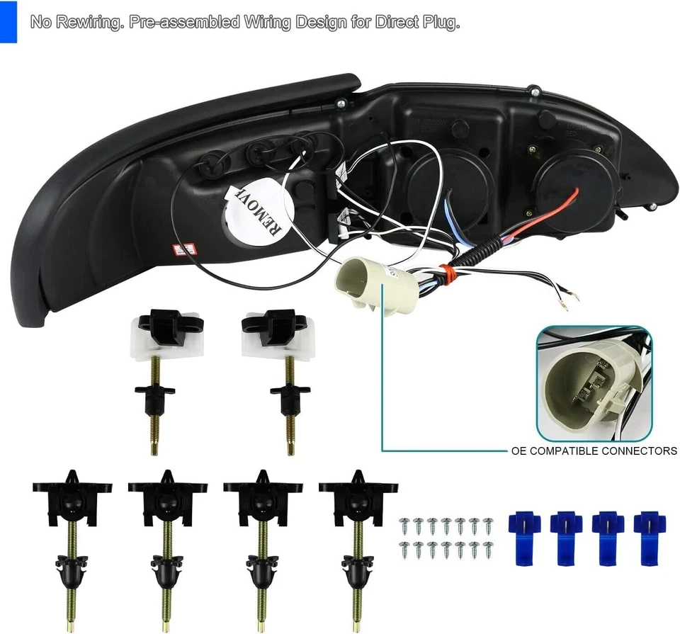 Ford Mustang GT SVT 1994-1998 Proyector LED Negro Par de Faros Conjunto Foto 3 de 4