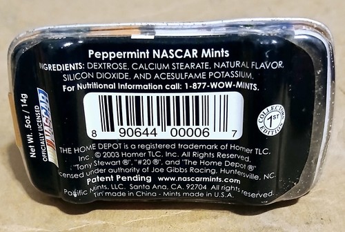 2003 Peppermint NASCAR Mints - Car Box Tin - #20 Home Depot Tony Stewart - Picture 3 of 5
