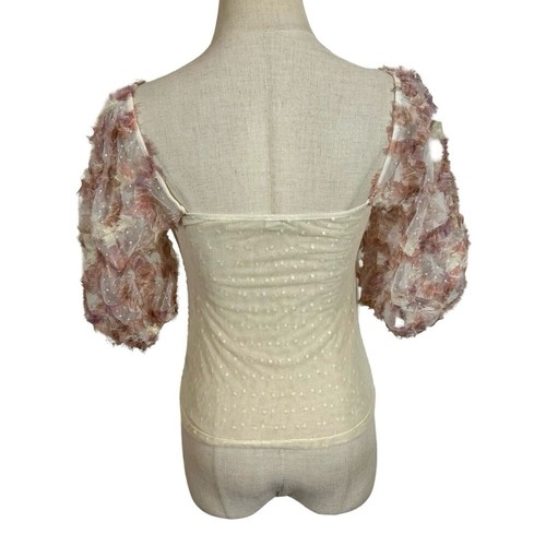 NEW Free People Silverlake Picnic Cami Sheer Smocked Puff Sleeve Top Medium - Picture 5 of 8