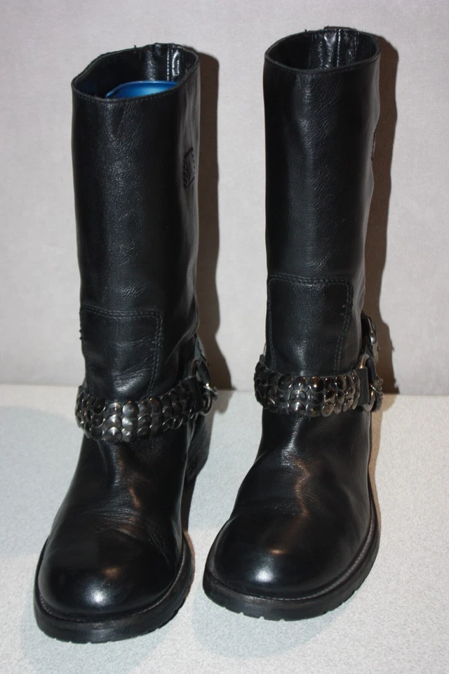 Mi Bottes Bikers Cuir Noir GARICCE Taille 39 BON ETAT - Photo 3/4