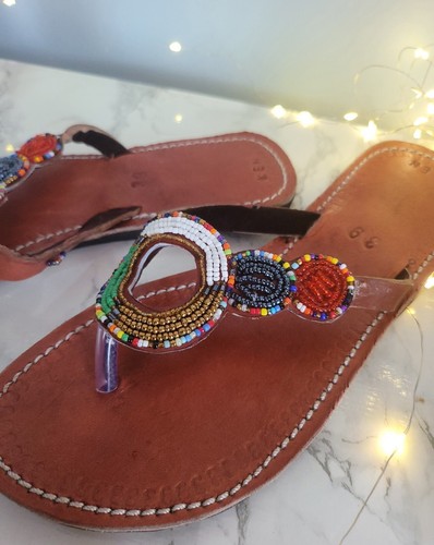Kenyan Massai African beaded sandles/slippers 39/6uk New - Picture 10 of 11