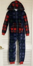 Cat  Jack Plaid Hooded Fleece Footless Pajamas, Medium 8 , Blue/Red/Green
